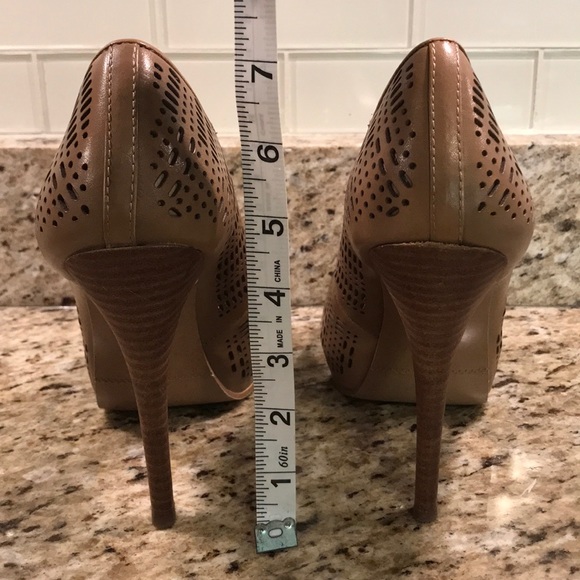 Eva & Zoe - Tan Laser Etched Peep Toe Heels - Picture 5 of 7